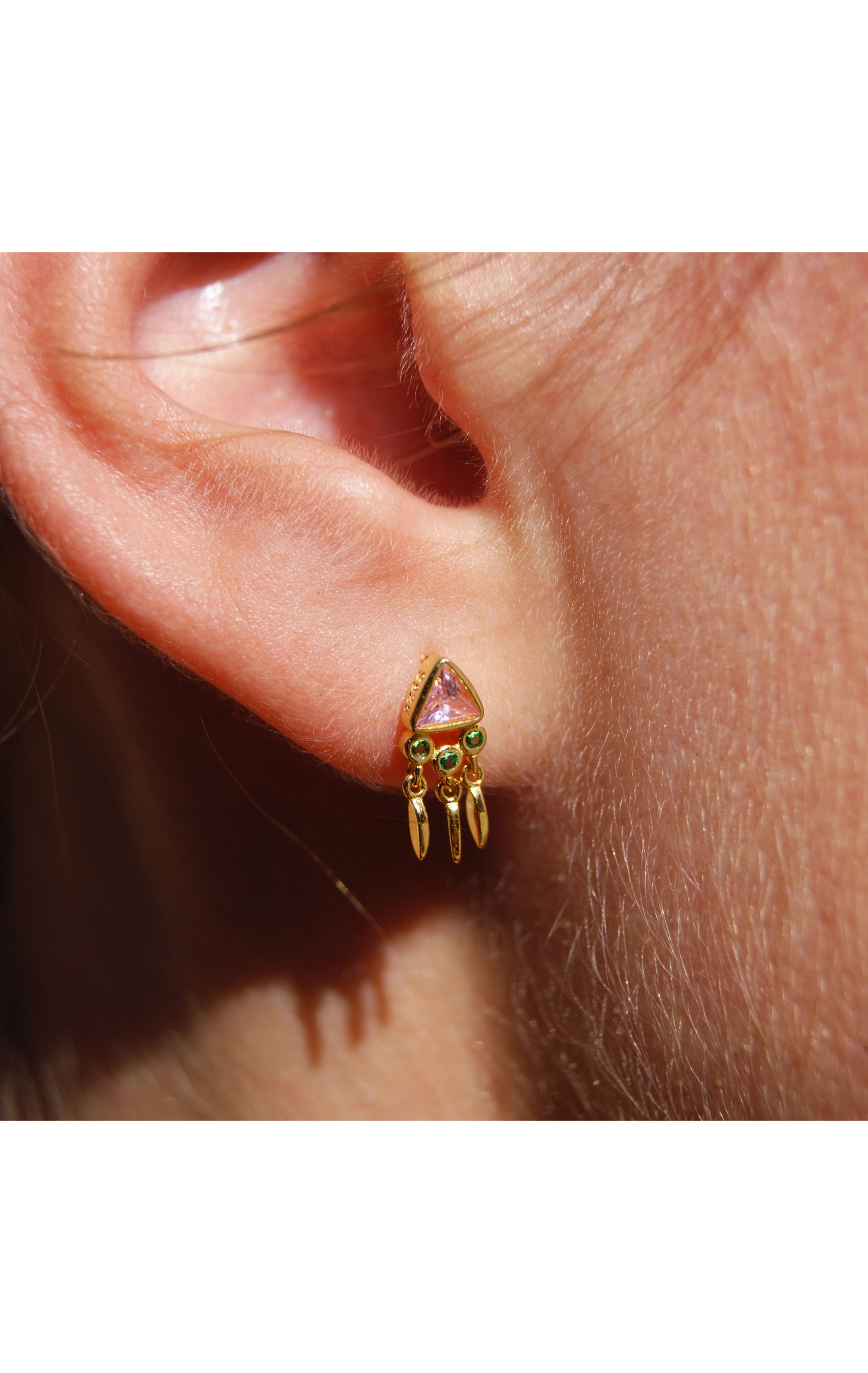 Earring Pyramid Rose Rhodolite