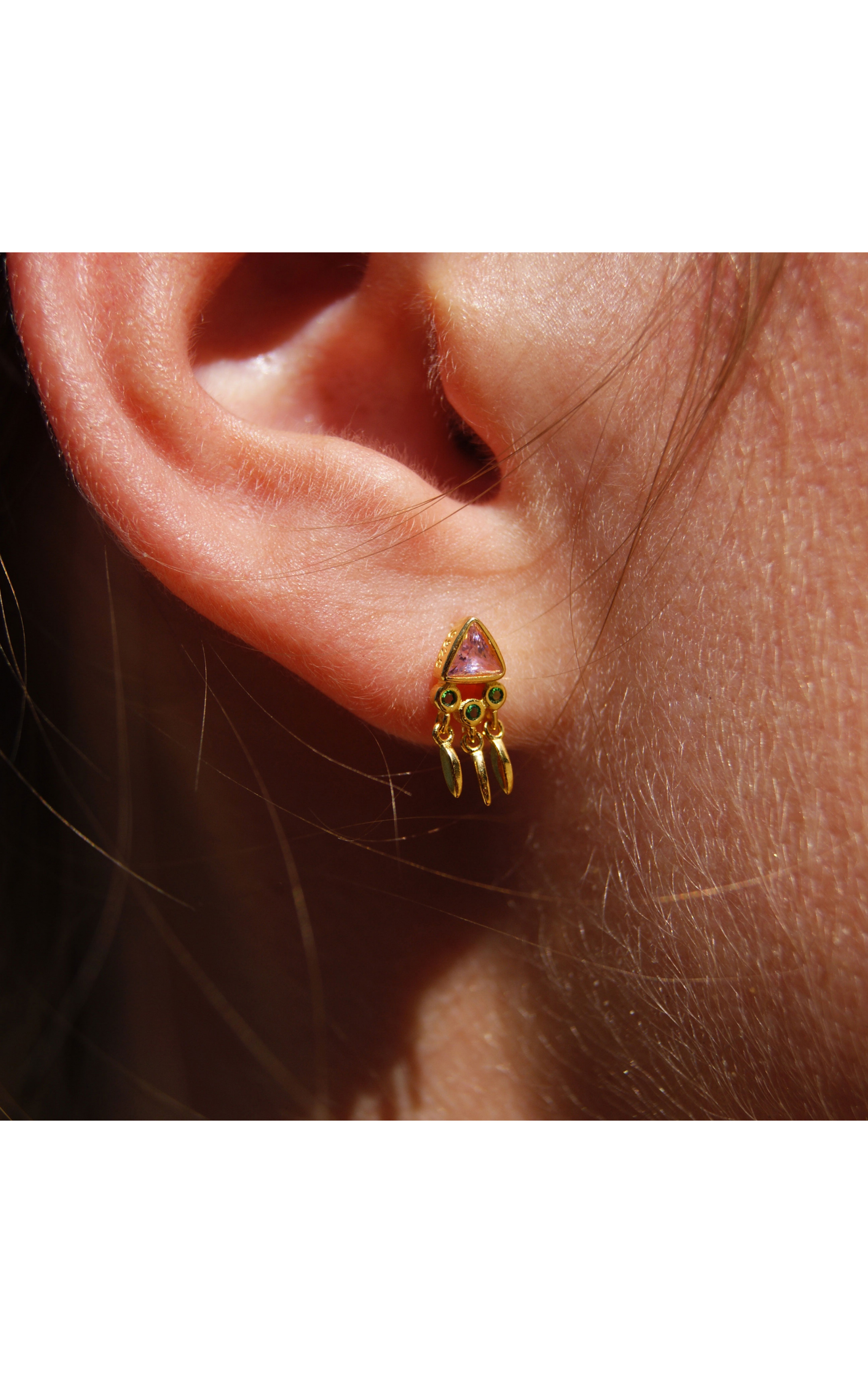Earring Pyramid Rose Rhodolite